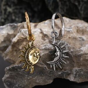 Anthropologie Sun and Moon Mixed Metal Hoop Earrings - Gold and Silver